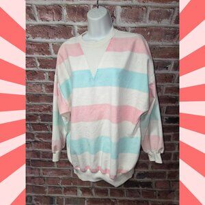 Vintage Active Attitude Pastel Stripe Oversized Sweatshirt Women’s Oversized 2XL